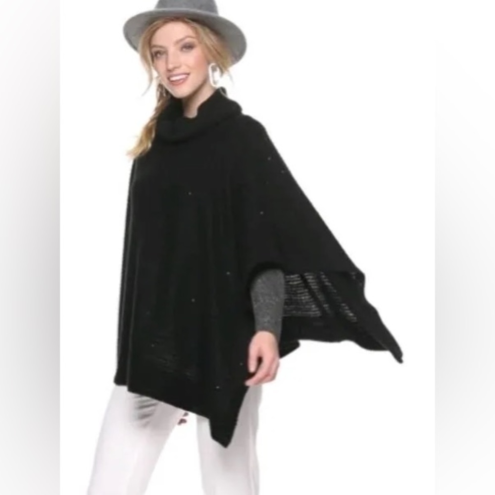 New with tags Apt. 9 black knit sequin detail soft rectangle poncho cowl neck